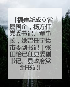 福建新成立省属国企，杨方任党委书记、董事长，她曾任宁德市委副书记｜张田怡已任县委副书记、县政府党组书记