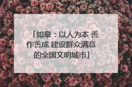 如皋：以人为本 善作善成 建设群众满意的全国文明城市